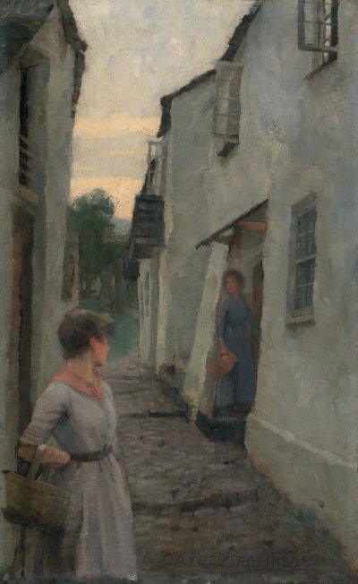 Scène de rue avec figure, Cornouailles - Frederick Cayley Robinson